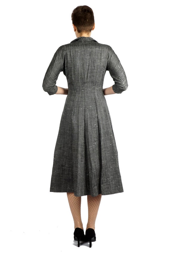 Vintage 1940s/50s Grey 3/4 Sleeve Dress with Velv… - image 8