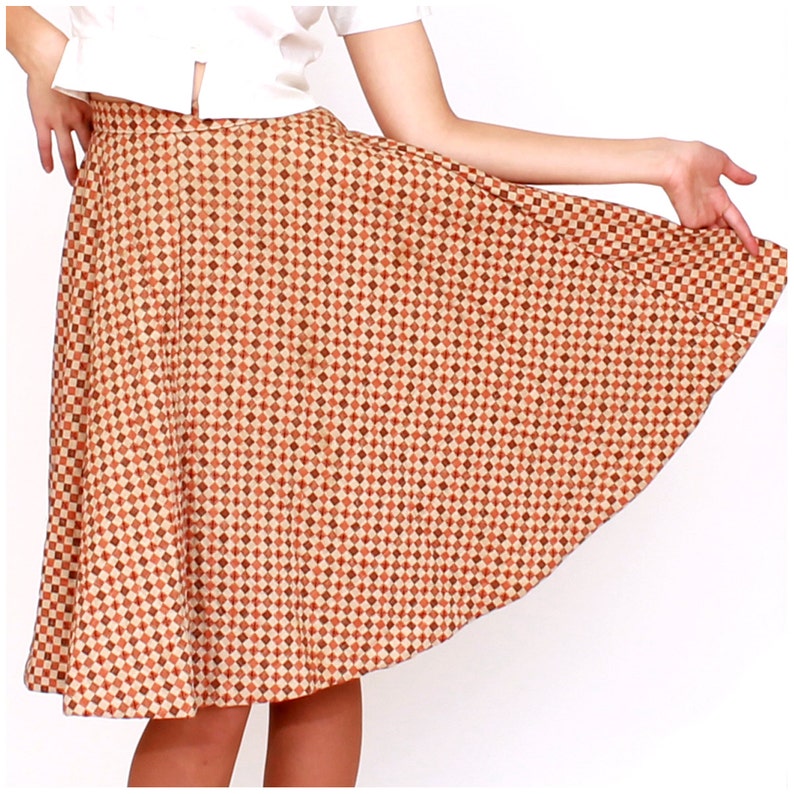 Vintage 1950s Quilted Brown Checkerboard Circle Skirt by Carole Chris XS