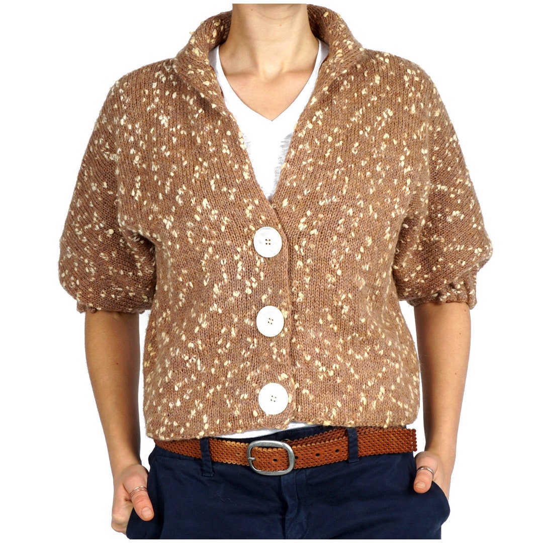 Vintage 1960s Nubby Textured Hand-knit Wool Brown & Cream Cropped ...