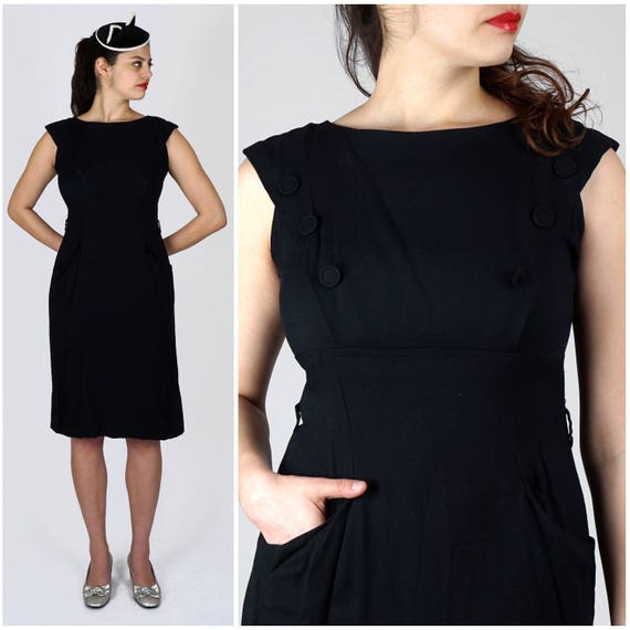 Vintage 1960s Black Sleeveless Fitted Sheath Dres… - image 1