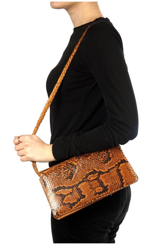 Vintage 1960s Brown Snakeskin Envelope Crossbody P