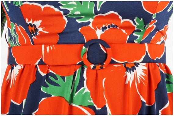 Vintage 1970s Bright Floral Poppy Print Red & Nav… - image 7