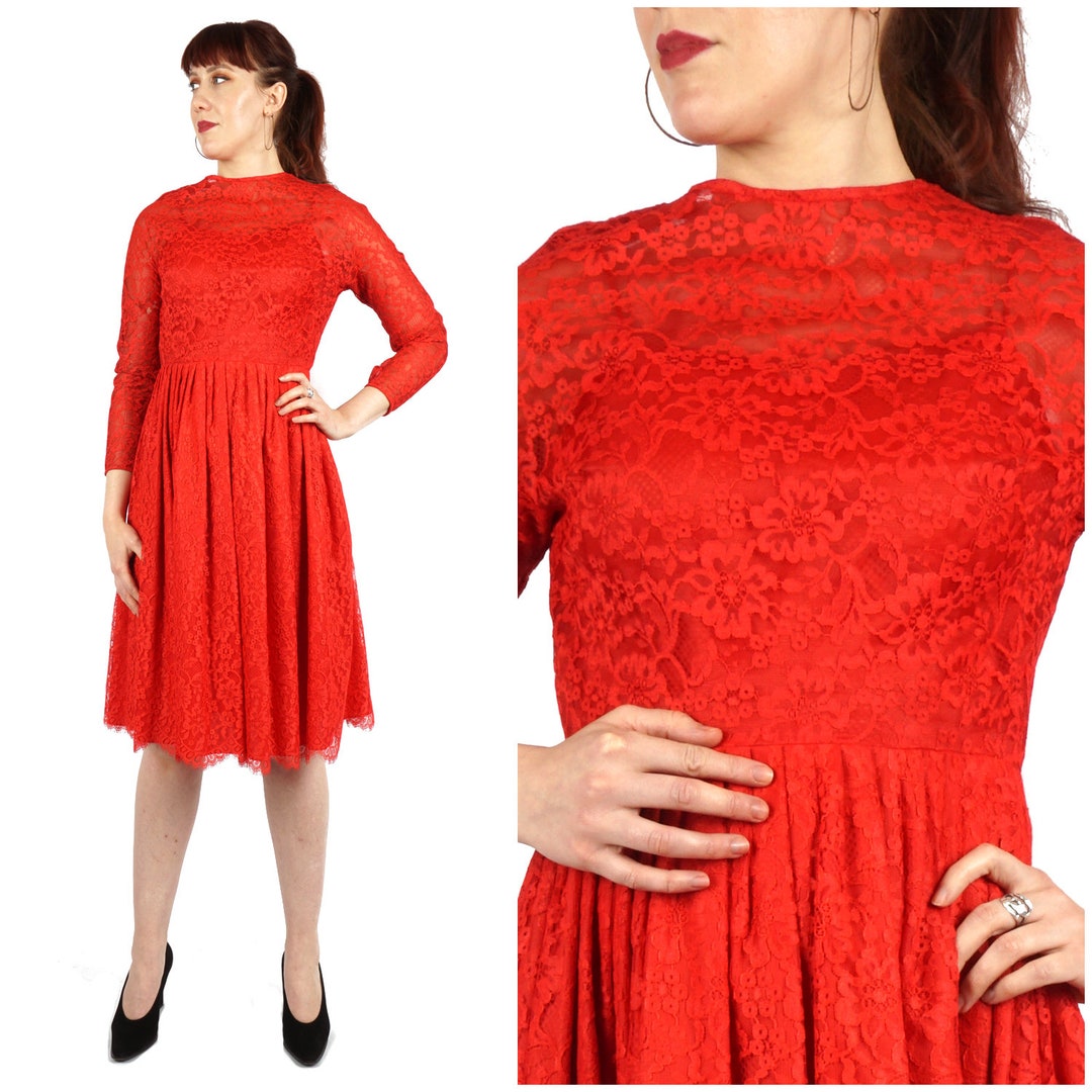Vintage 1960s Red Lace Fit & Flare Party Dress by L'aiglon - Etsy