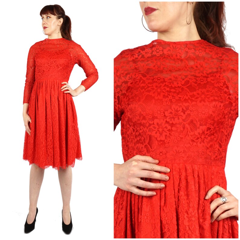 red lace fit and flare dress