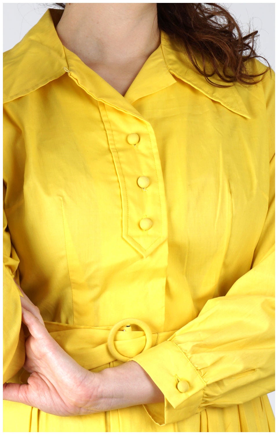 Vintage 50's/60's Bright Yellow Belted Shirt-waist Day Dress