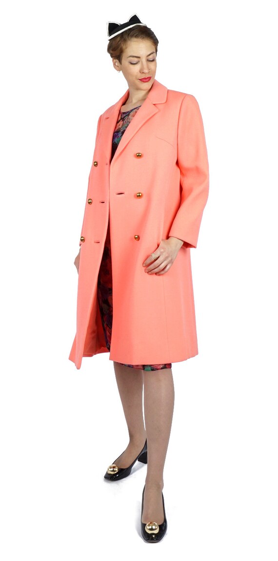 Vintage 1950s Wool Bright Coral Pink Doublebreast… - image 3