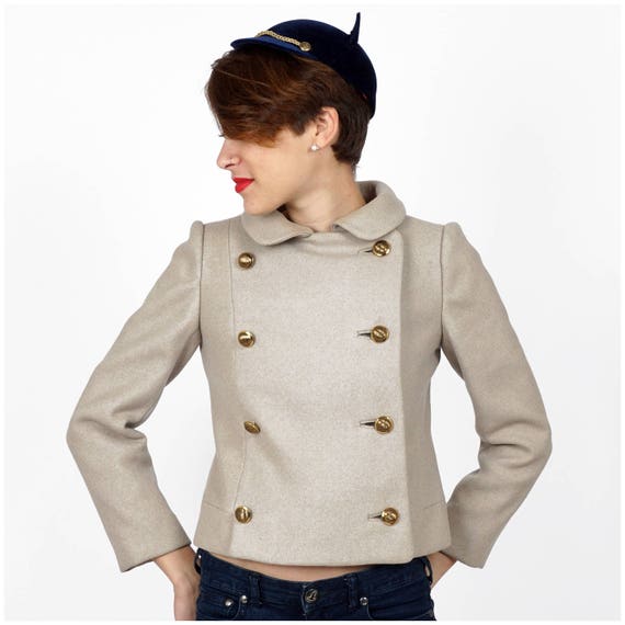 Vintage 1960s/70s Taupe Cropped Wool Jacket Double Breasted Jacket