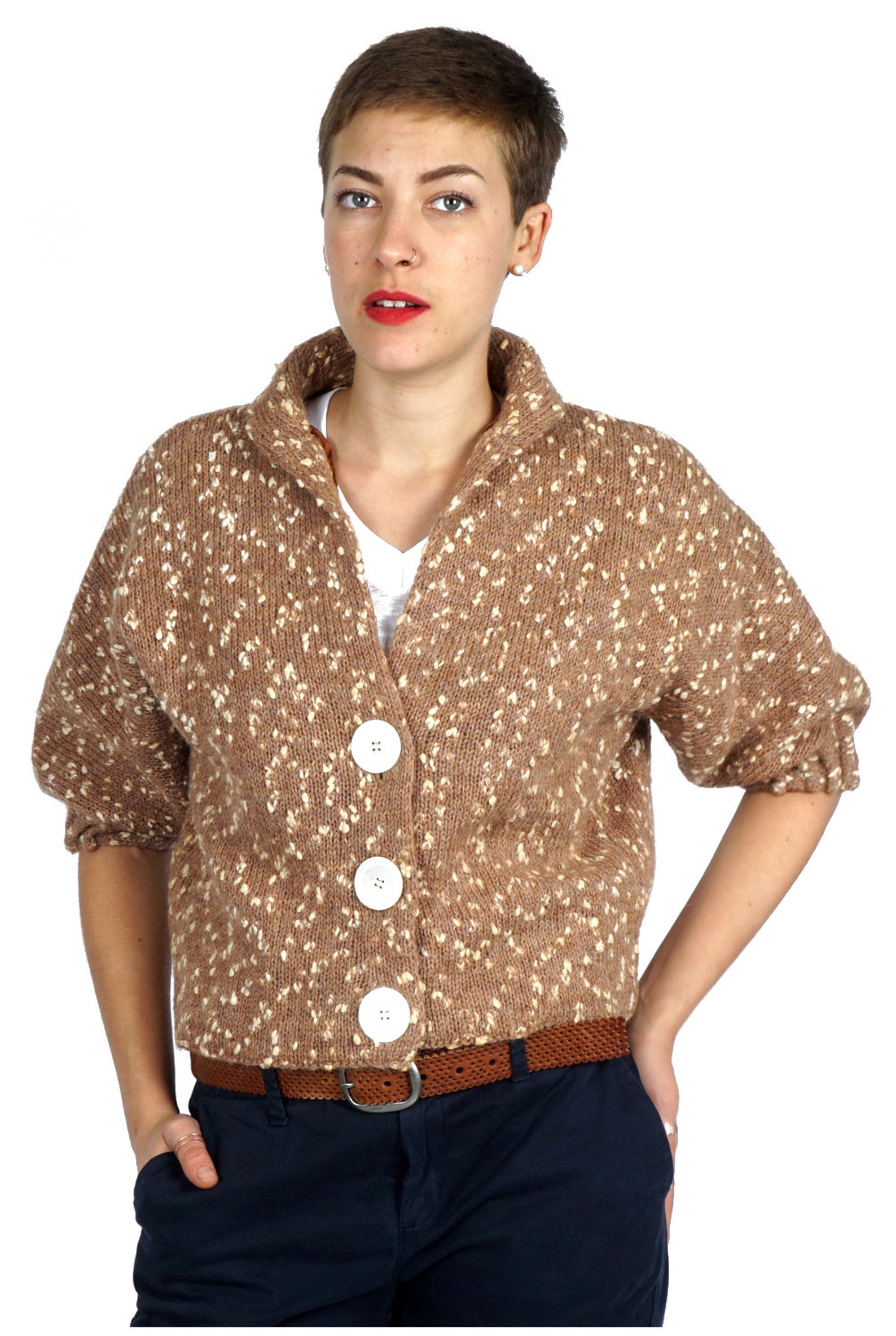 Vintage 1960s Nubby Textured Hand-knit Wool Brown & Cream | Etsy