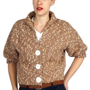 Vintage 1960s Nubby Textured Hand-knit Wool Brown & Cream Cropped ...