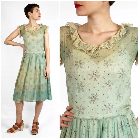 Vintage 1920s 20s Pastel Green Sheer Sleeveless C… - image 1