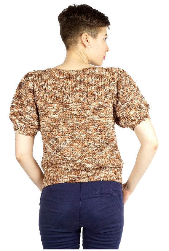 Vintage 1960s Brown & Beige Stretchy Knit Sweater… - image 6