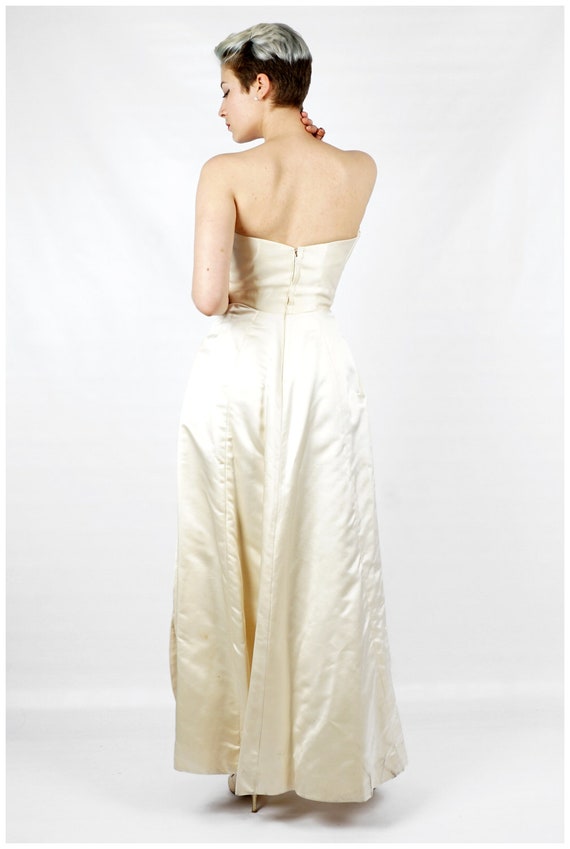 Vintage 50s Creamy White Silk Strapless Silk Taff… - image 5