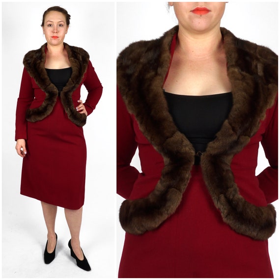 Vintage 40s/50s Deep Burgundy Red Hourglass Two Pi