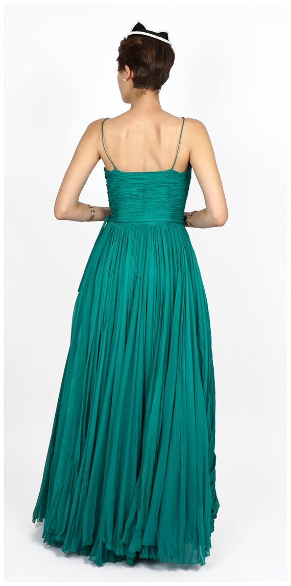 Elegant Vintage 50s Emerald Green Silk Chiffon Fl… - image 4