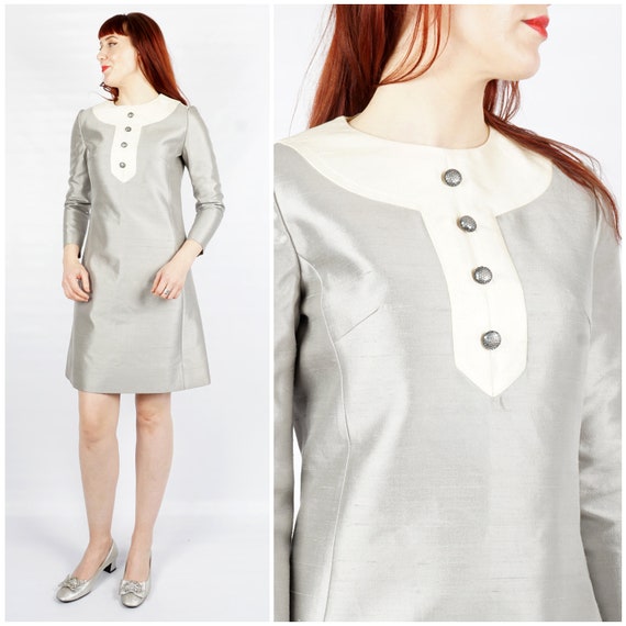 Vintage 1960s/70s Silver & White Shift Dress by Li