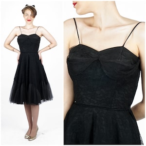 Vintage 1950s Black Lace & Tulle Party Dress | XS/Small