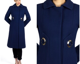 Vintage 1960s Mod Royal Blue Fitted Jacket with Silver Accents by Pauline Trigère | Small