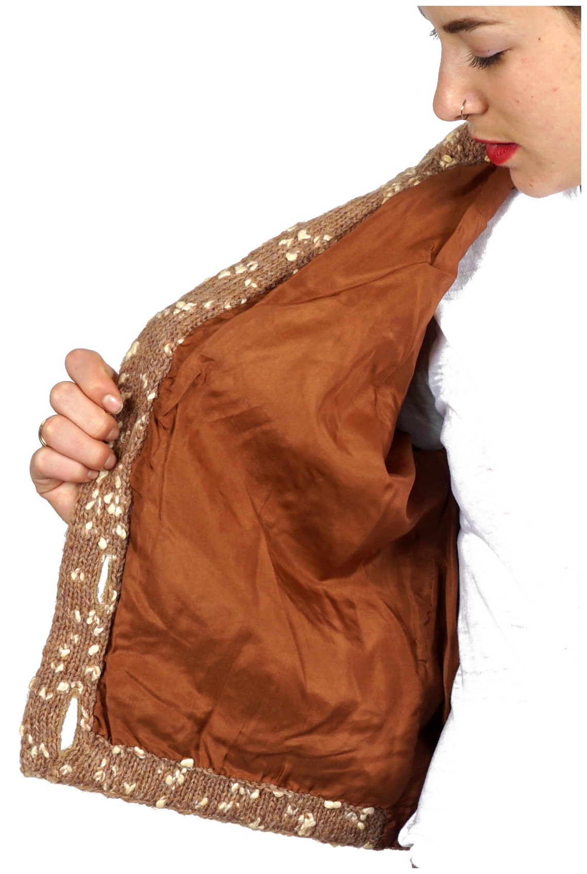 Vintage 1960s Nubby Textured Hand-knit Wool Brown & Cream | Etsy