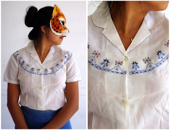 Sweet Vintage 1970's Floral Hand Stitched Cross-St