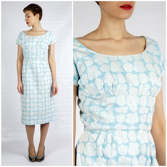Vintage 1950s Baby Blue & White Floral Brocade Wig