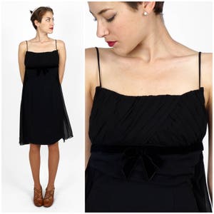 Classic Vintage 1960s LBD Black Chiffon Baby Doll Dress with Velvet Bow by Saks Fifth Avenue | XS