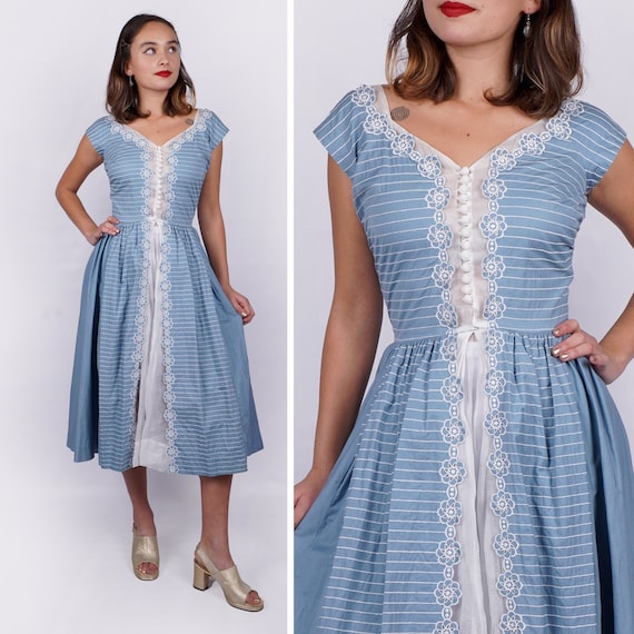 Blue and white vintage cheap dress