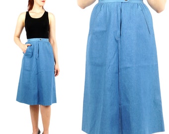Vintage 1970s Light Blue Denim High Waist Midi Skirt by Koret City Blues | Small/Medium