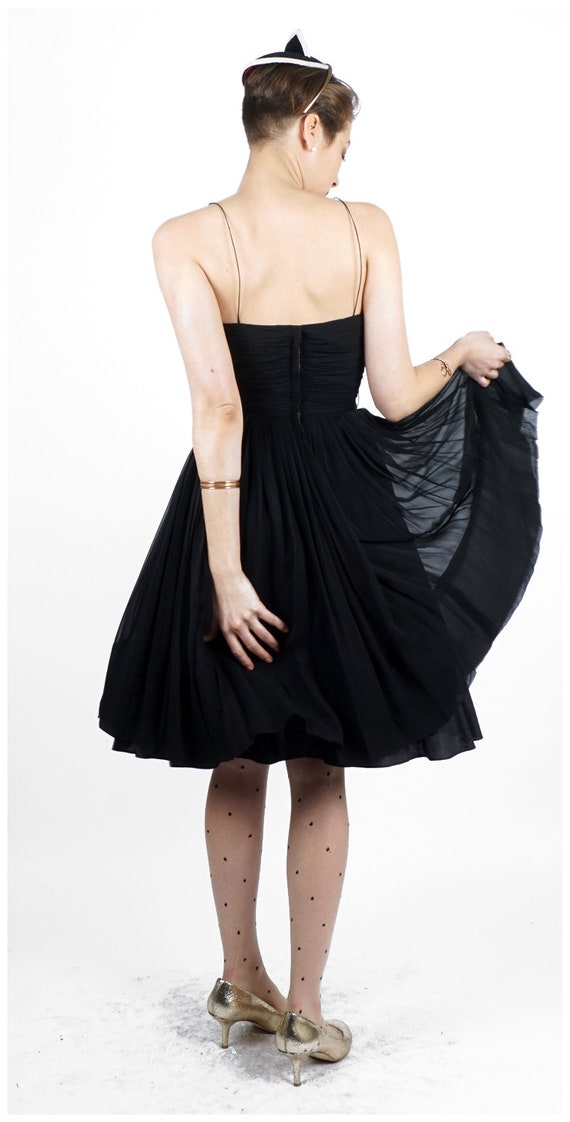 Classic Vintage 1960s Draped Chiffon Black Party … - image 3