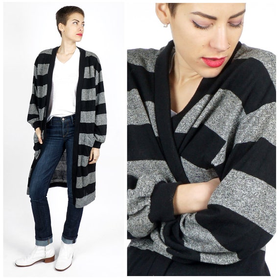 Vintage 70s/80s Black & Gray Stripe Long Open Fron