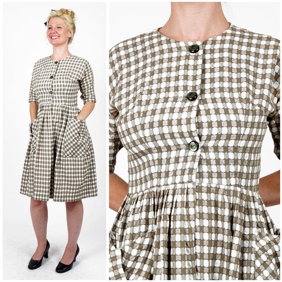 Vintage 50s/60s Brown & White Gingham Check Shirt-