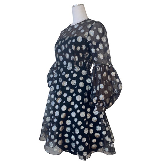 Vintage 1960s Metallic Silver Polka Dot Fit and F… - image 5
