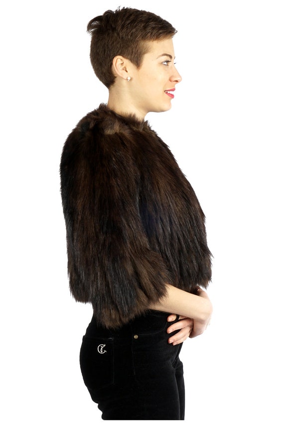 Vintage 1930s Cropped 3/4 Sleeve Brown Fur Jacket… - image 4