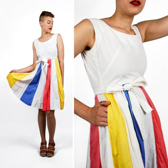 Vintage 1950s Primary Color Red Blue Yellow Stripe