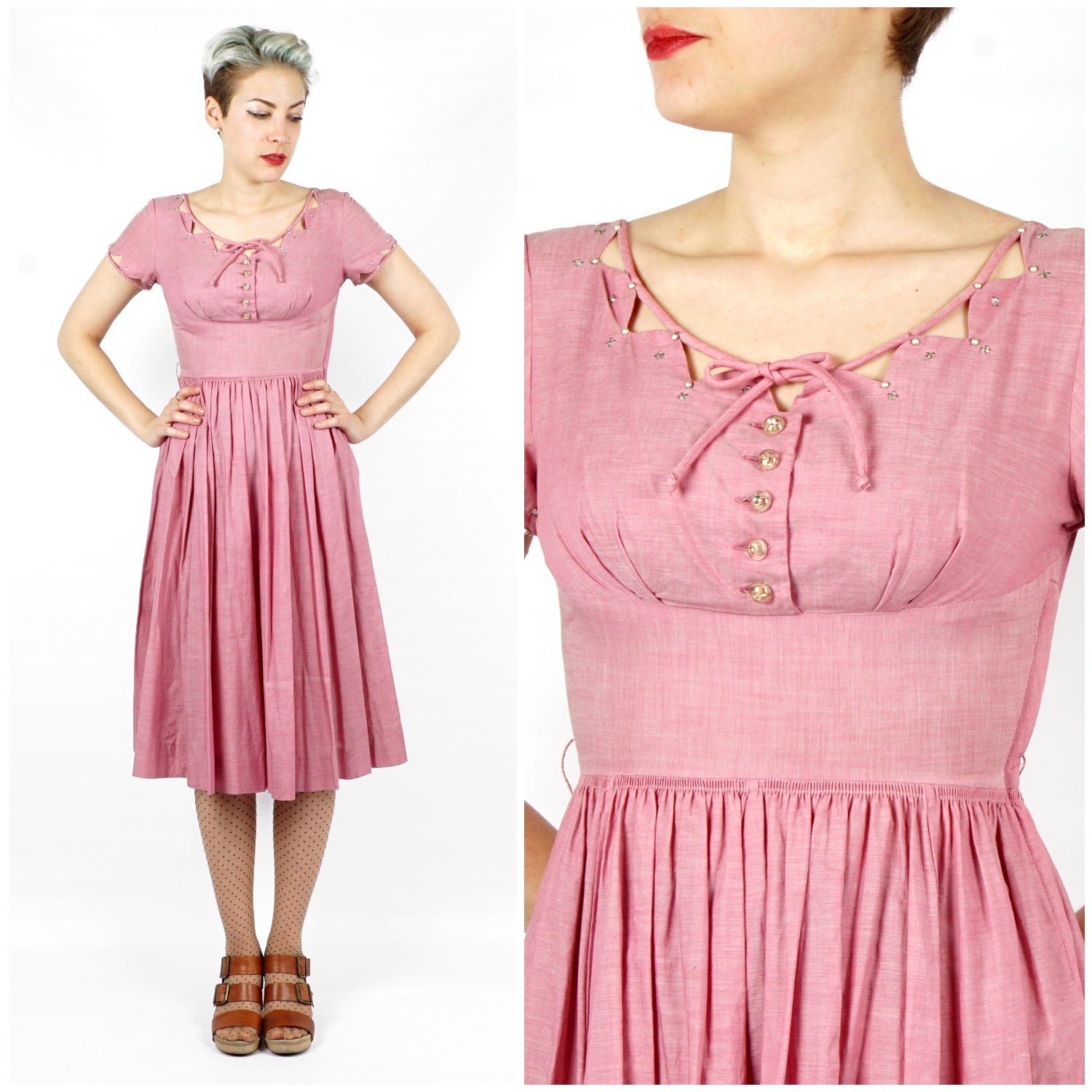 1950s Pink Cotton Dress by Alice Junior | XS/S