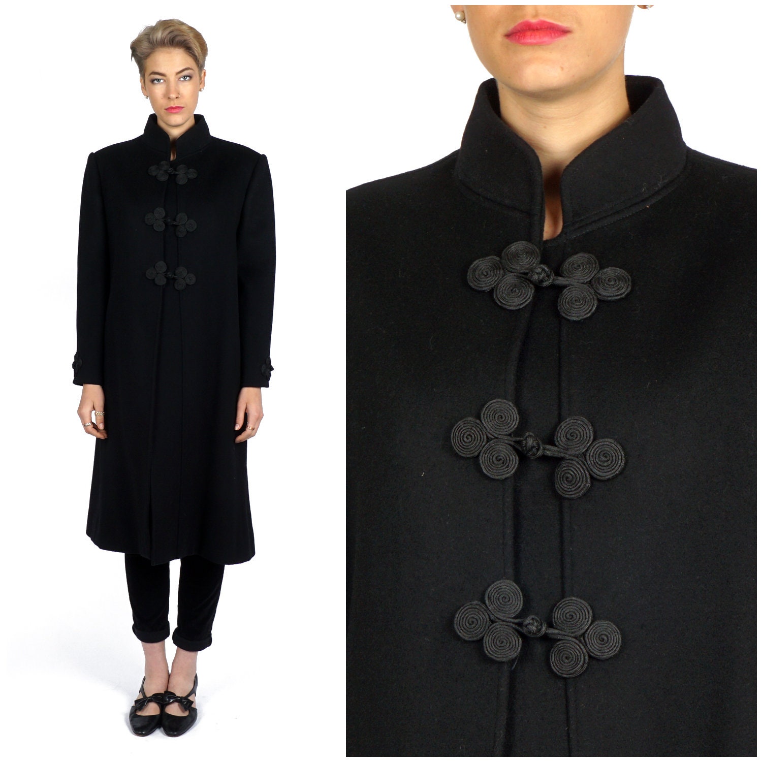 mandarin collar wool coat