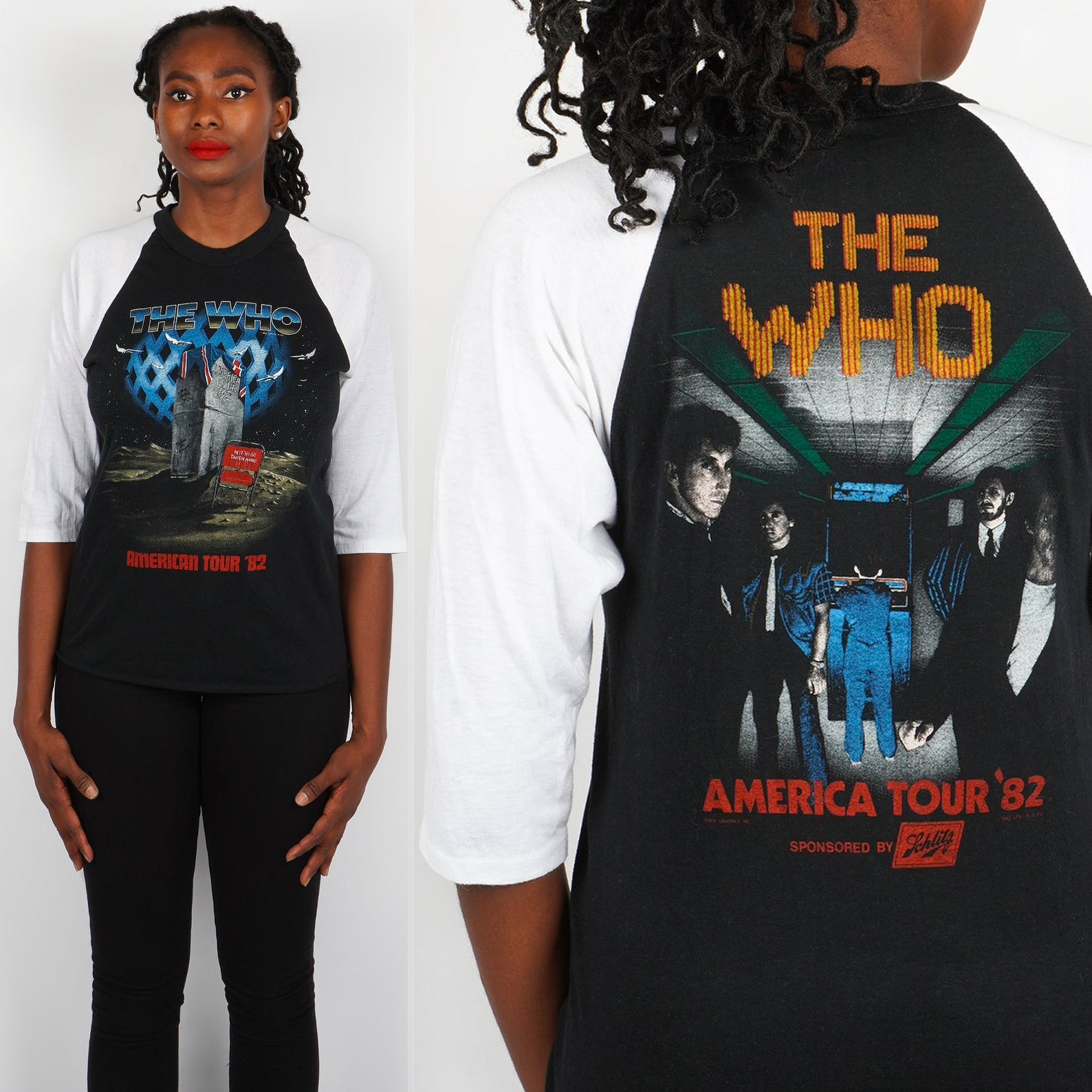Vintage Black and White THE WHO 1982 American Tour Raglan Soft 