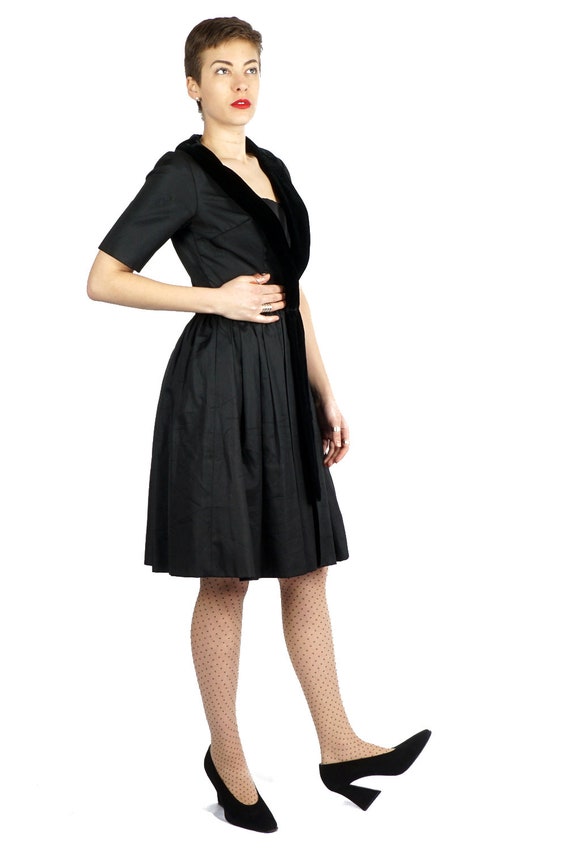 Vintage 1950s Black Party Dress with Velvet Trim … - image 3