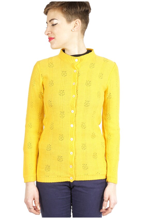 Vintage 1970s Canary Yellow Button-up Cardigan Sw… - image 3