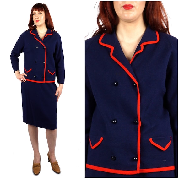 Preppy Vintage 1960s Double Breasted Navy and Red