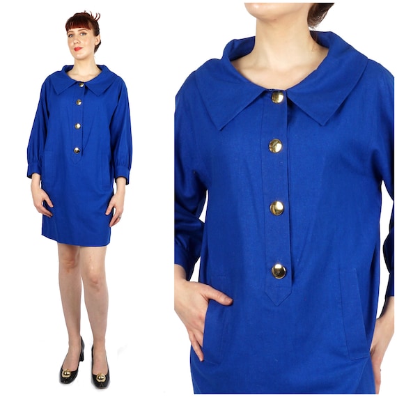 Vintage 1980s/90s Silk Royal Blue Peter Pan Collar Mod Minidress With  Pockets by Guy Laroche | Medium/large - Etsy