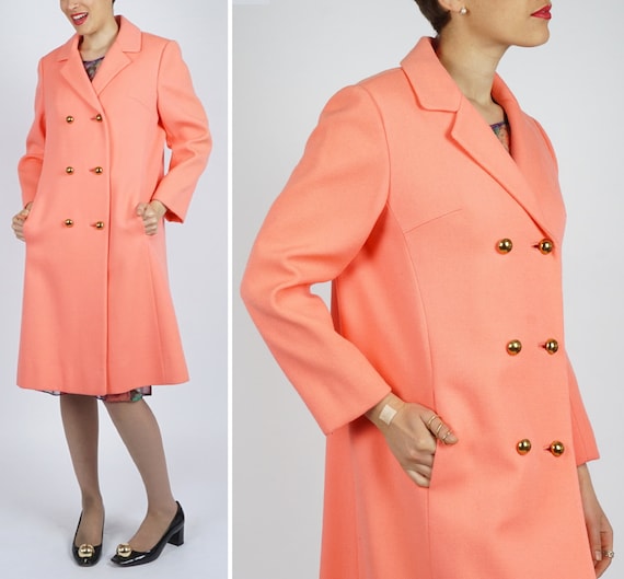 Vintage 1950s Wool Bright Coral Pink Doublebreast… - image 1