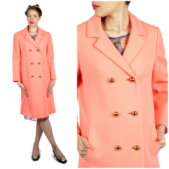 Vintage 1950s Wool Bright Coral Pink Doublebreast… - image 2