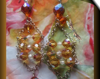 Bold Chandelier Earrings 3" Long Vintage Swarovski & 14k GF