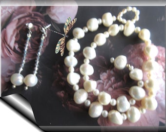 Artisan White Freshwater Pearl Choker w Chunky Pearls & Earrings