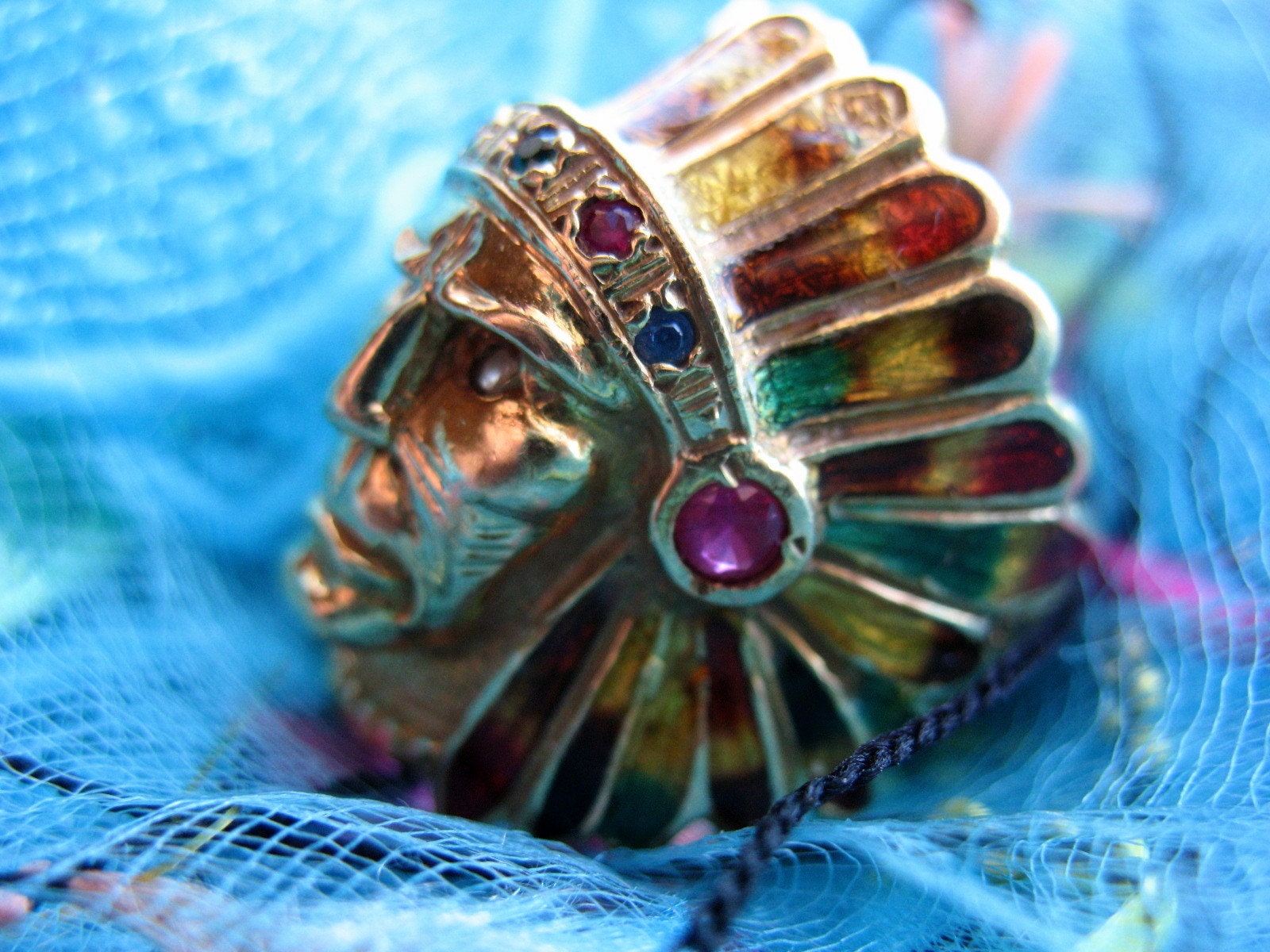 18K Solid Gold American Indian Chief Ring Vintage Signed - Etsy