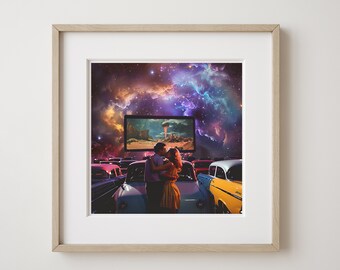 Vintage Retro Cosmic Space Collage Art Movie Theater