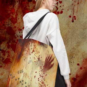 Halloween Satanic Tote Bag, Gothic Blood Drip Bag, Occult Symbol Shoulder Bag, Dark Sacramental Handbag, Wiccan Ritual Purse