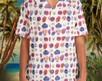 Hawaiian Shirt, Fun Aloha Shirt With Willy Design, Beach Party Attire, Summer Luau Outfit, Hawaiian Print Short Sleeve Top