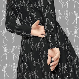 Halloween Dance Dress, Skeleton Dance Costume, Spooky Long Sleeve Dress, Women&#39;s Party Outfit, Gothic Skellitons Design Dress