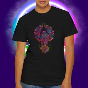 Colorful Phoenix Bird Unisex T-shirt, Fire Bird Tee, Mythical Creature Shirt, Phoenix Graphic Top, Bird Lover Gift